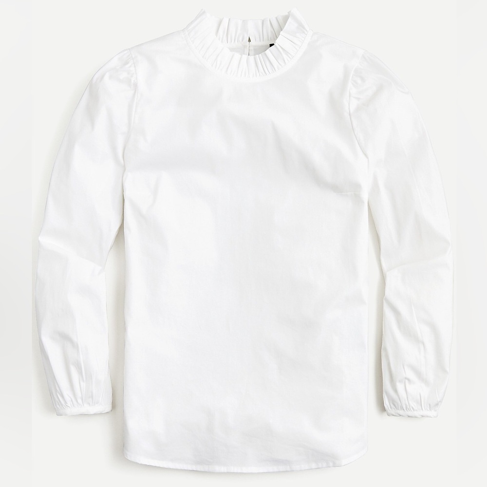 J. CREW | Long-Sleeve Ruffleneck Top White Organic Cotton